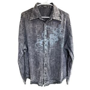 Vtg Y2k Mission Shirt Men's Button Up L/S Grunge Wings Lions USA 2XL XXL Black